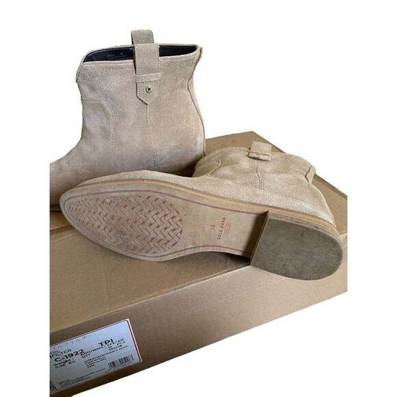 Cole Haan Grand Series WM SZ 9 Raya Hidden Wedge Suede Booties Beige - Picture 4 of 8